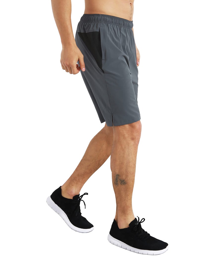 EZRUN Mens 9 Inch Lightweight Running Workout Shorts with Liner Loose-Fit Gym Shorts for Men with Zipper Pockets(Grey,L) - Image 3
